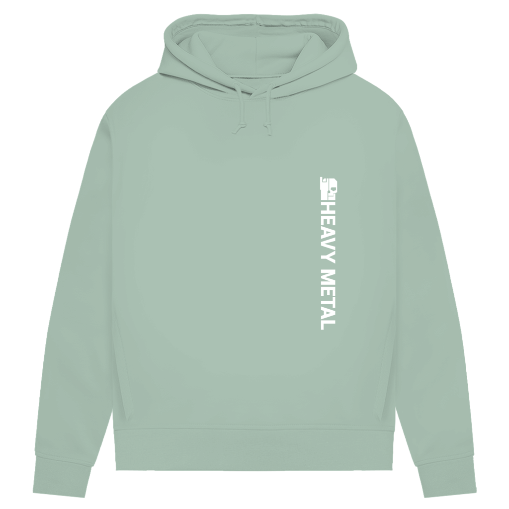 Hoodie für Damen (Bio) in Salbei mit vertikalem „HEAVY METAL“-Print auf der Brust