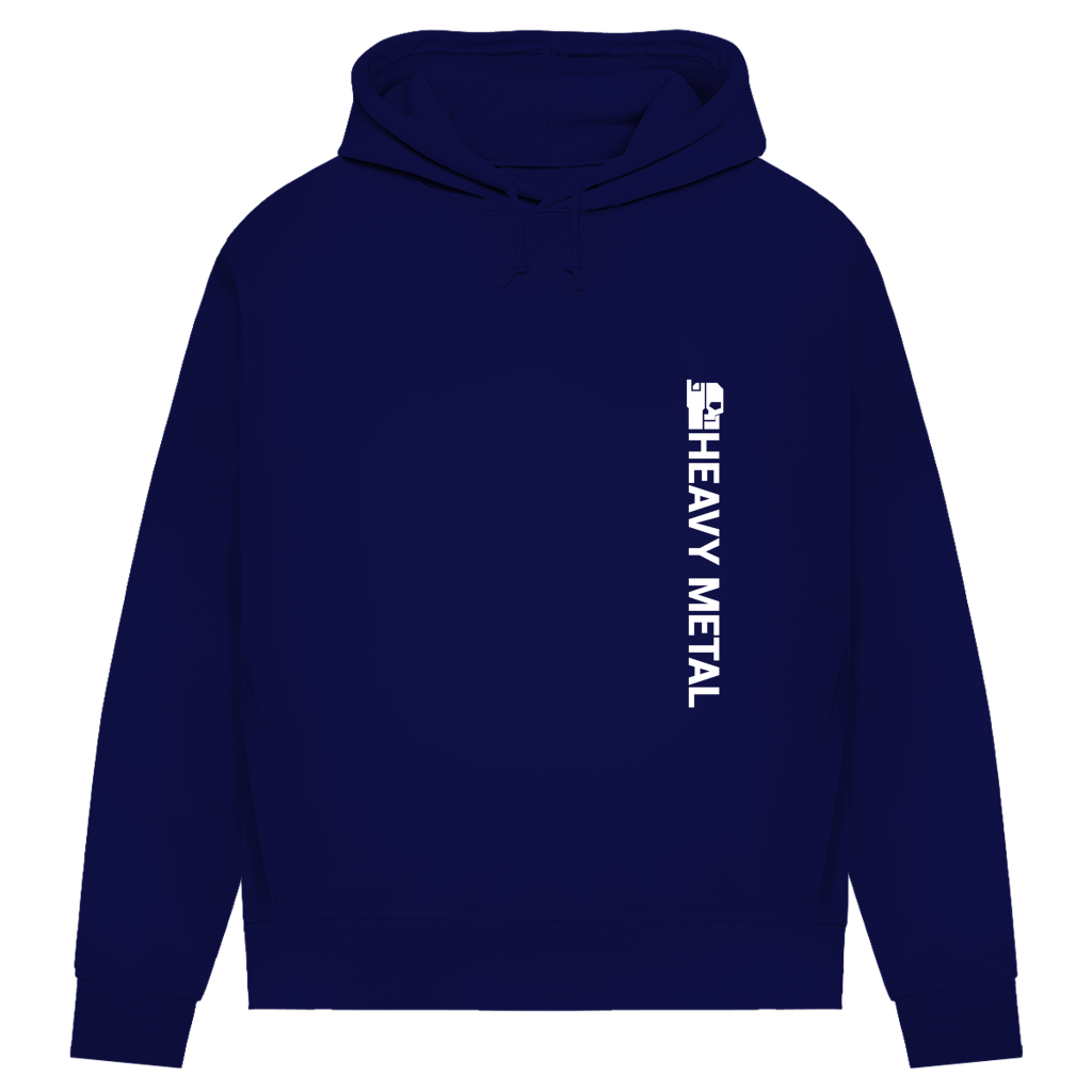 Hoodie für Damen (Bio) in Navy Blau mit vertikalem „HEAVY METAL“-Print auf der Brust