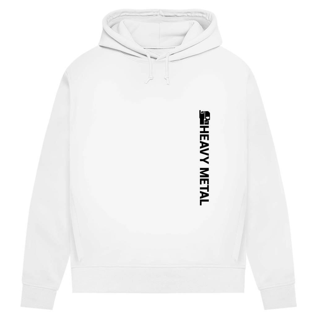 Hoodie für Damen (Bio) in Weiß mit vertikalem „HEAVY METAL“-Print auf der Brust