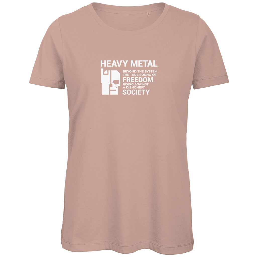 Damen-T-Shirt Bio Millennial Pink, Frontprint „HEAVY METAL“ mit weißem Motiv