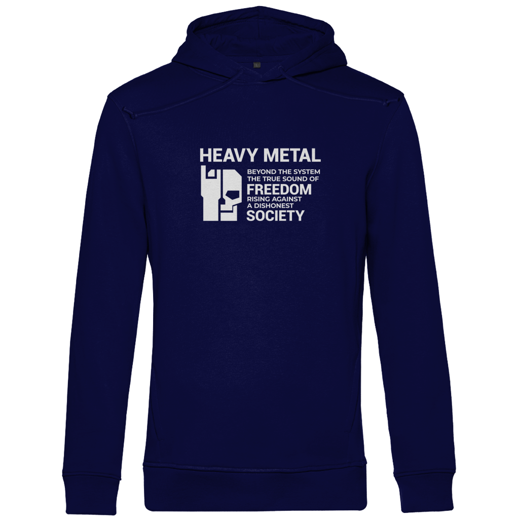 Herren Hoodie Navy mit Kapuze, Frontprint „HEAVY METAL“