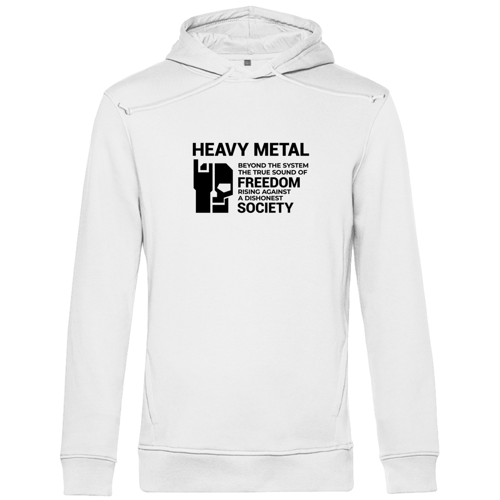 Herren Hoodie weiß mit Kapuze, Frontprint „HEAVY METAL“