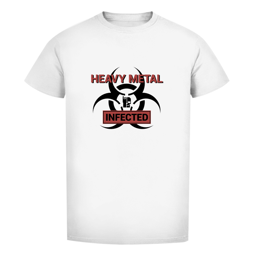 BnU Metal Hazard Herren T-Shirt, weißes Shirt mit „HEAVY METAL INFECTED“-Logo vorne