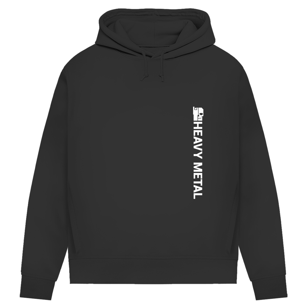 Damen-Hoodie Schwarz mit Kapuze, Kordelzug und vertikalem HEAVY METAL Druck