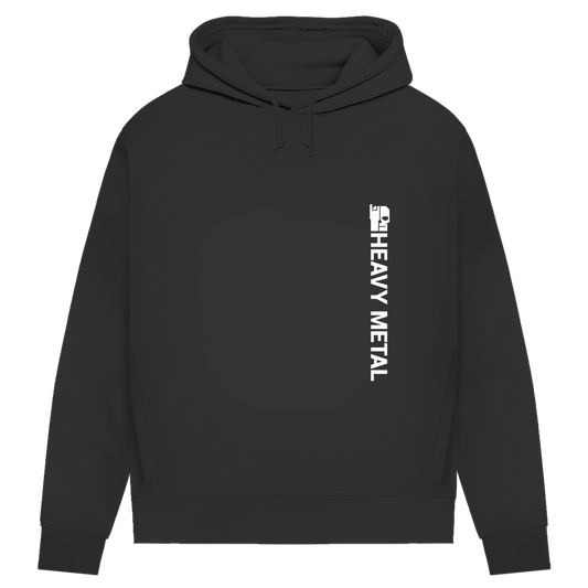 Damen-Hoodie Schwarz mit Kapuze, Kordelzug und vertikalem HEAVY METAL Druck