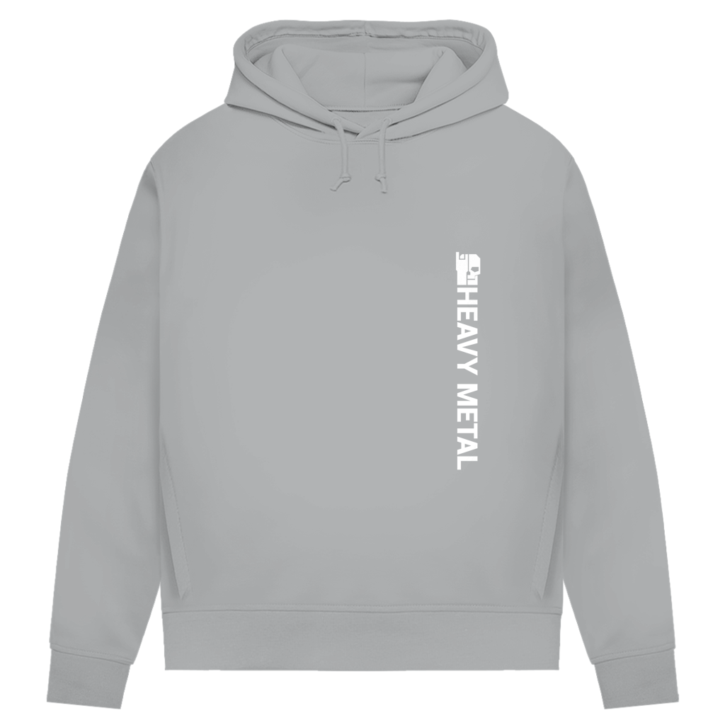 Damen-Hoodie Hellgrau (Heather) mit Kapuze, Kordelzug und vertikalem HEAVY METAL