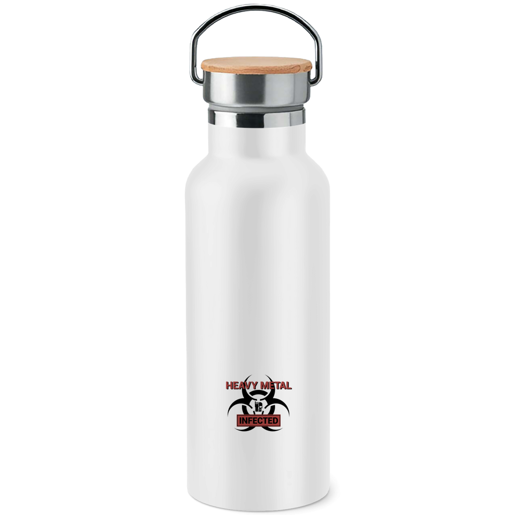 BnU Metal Hazard Edelstahl-Trinkflasche, weiß, Metallverschluss mit Holzdeckel
