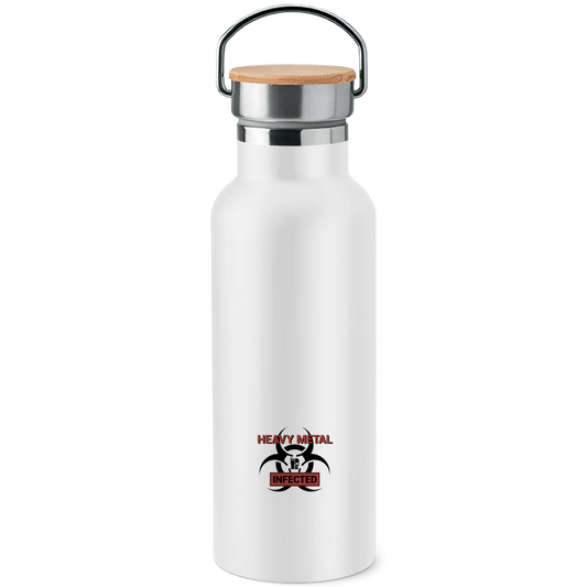 BnU Metal Hazard Edelstahl-Trinkflasche, weiß, Metallverschluss mit Holzdeckel