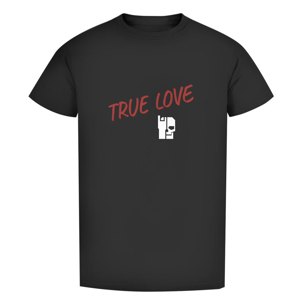 Bio Herren-T-Shirt, schwarz, „TRUE LOVE“-Schriftzug mit Herzsymbol-Print