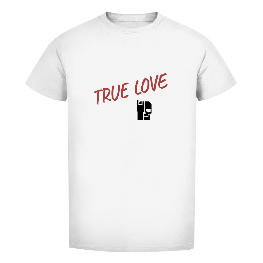 Bio Herren-T-Shirt, weiß, „TRUE LOVE“-Schriftzug mit Herzsymbol-Print