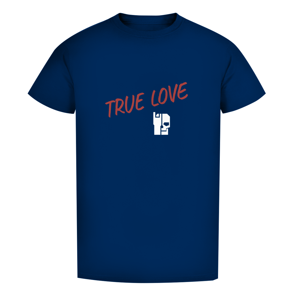 Bio Herren-T-Shirt, navyblau, „TRUE LOVE“-Schriftzug mit Herzsymbol-Print