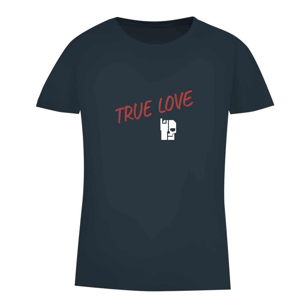 Navy Damen-T-Shirt (Bio) mit „TRUE LOVE“-Schriftzug und weißem Symbol