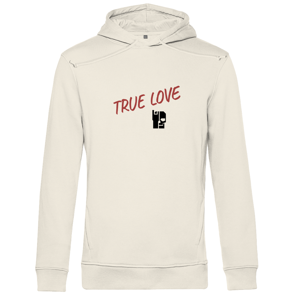 Herren Hoodie Bio in Off-White mit „TRUE LOVE“-Print und Kapuze