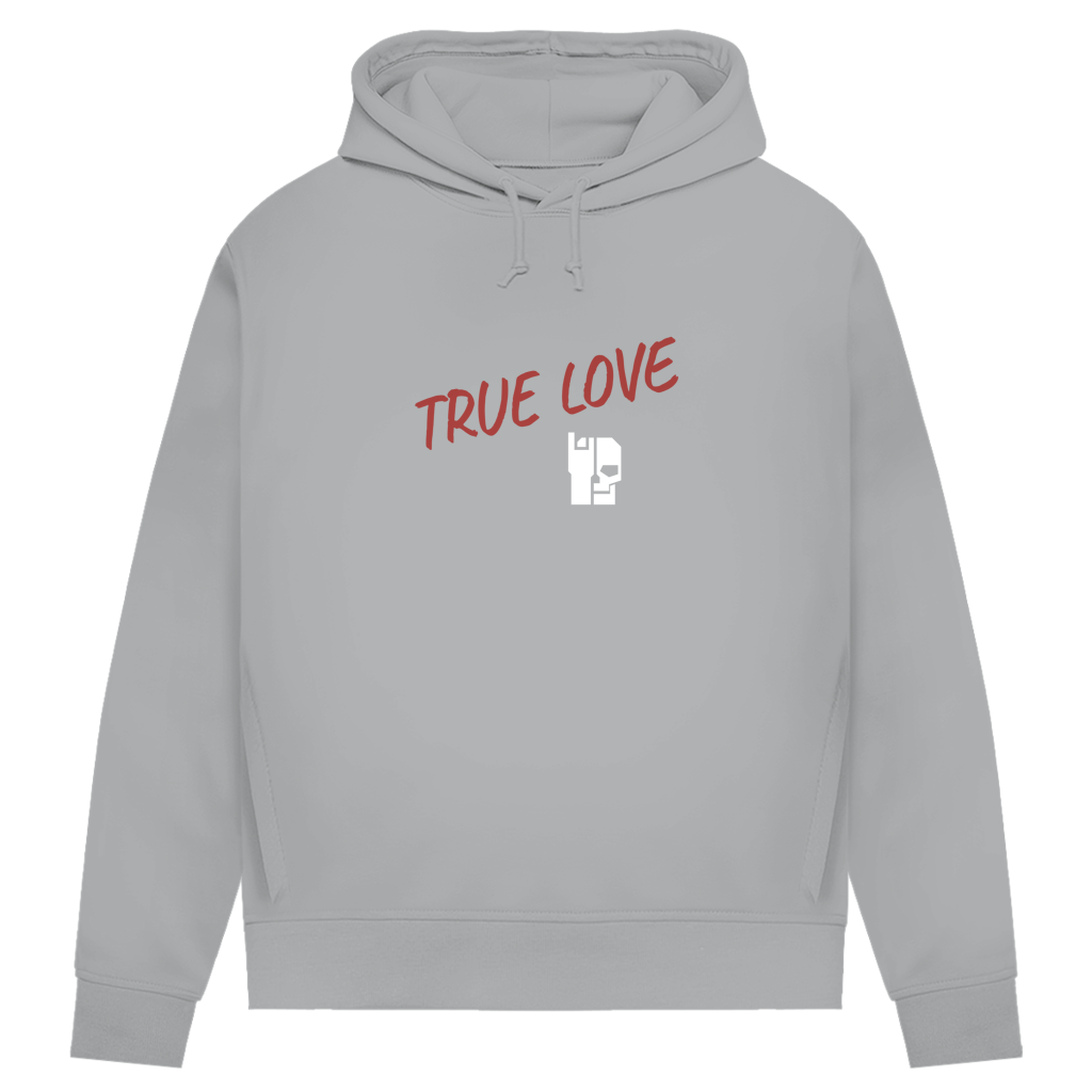 Damen Hoodie in Heather Grey mit rotem „TRUE LOVE“-Print und kleines Logo