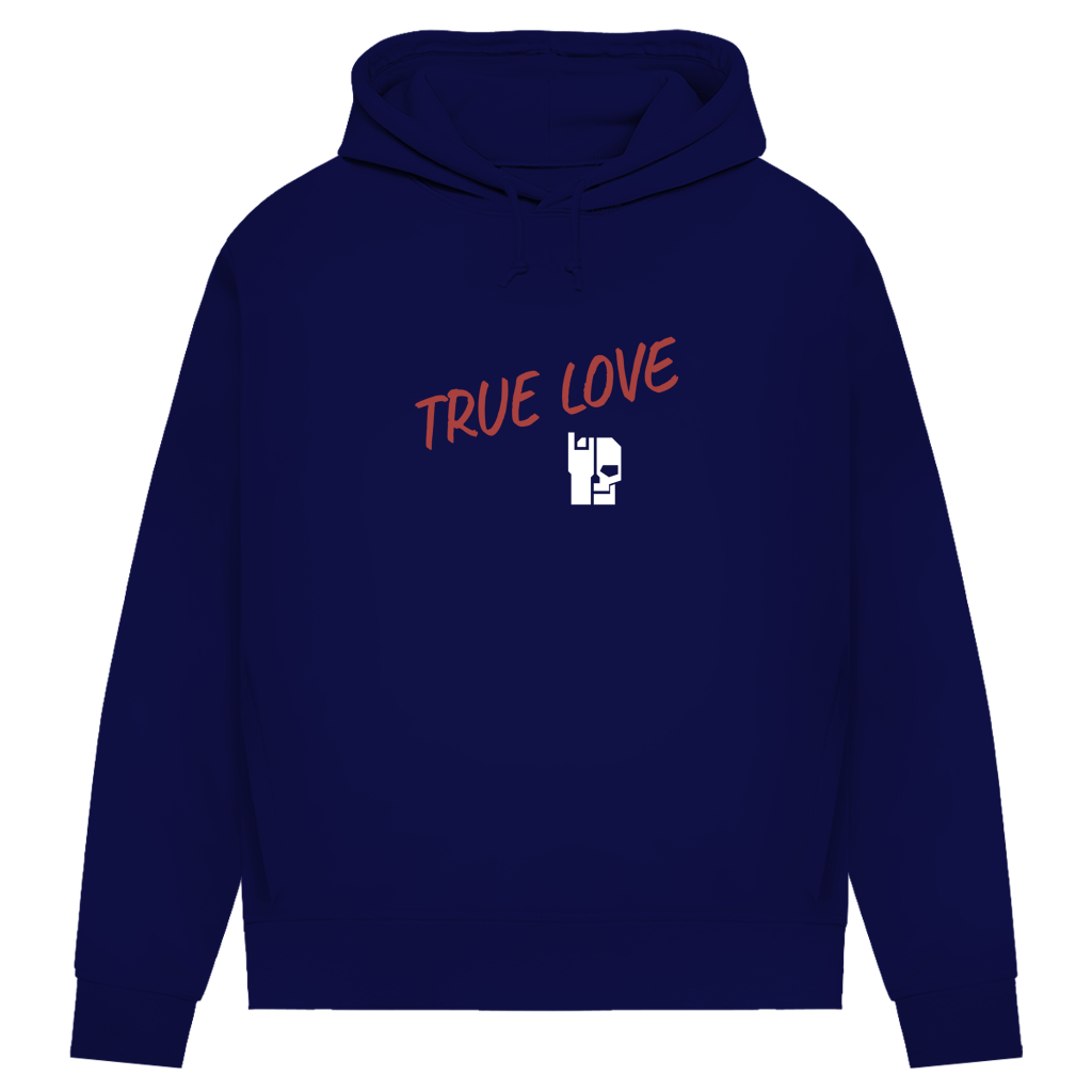 Damen Hoodie in Navy Blue mit rotem „TRUE LOVE“-Schriftzug und weißem Logo