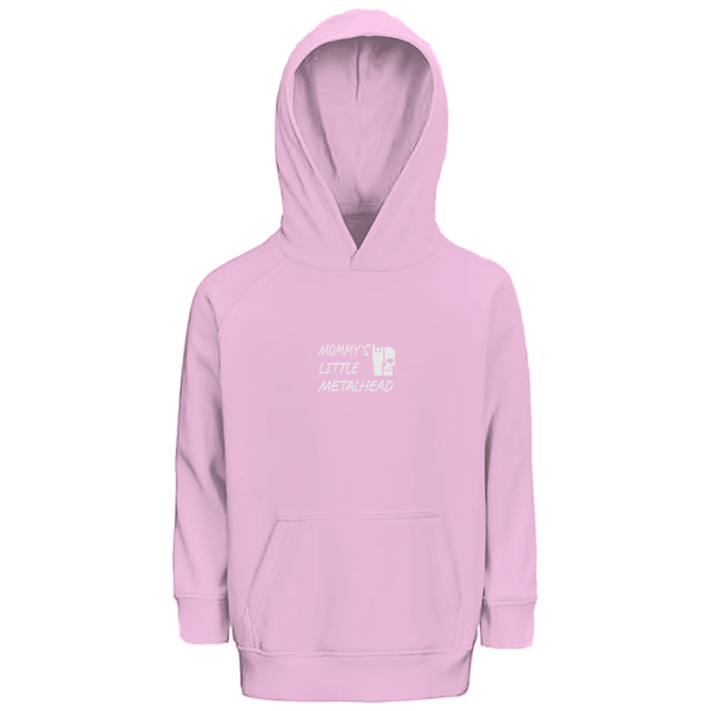Kinder-Hoodie mit Kapuze, hellrosa, Frontprint „Mommy’s Little Metalhead“