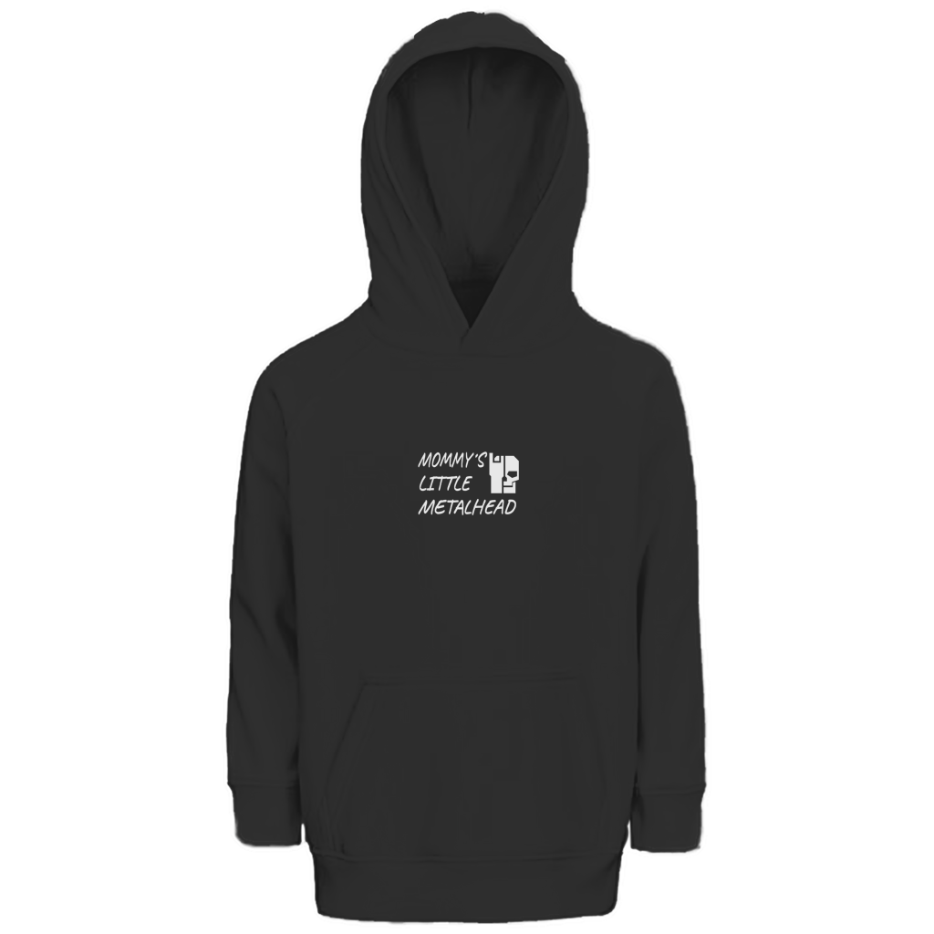 Kinder-Hoodie mit Kapuze, schwarz, Frontprint „Mommy’s Little Metalhead“