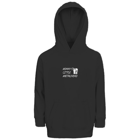 Kinder-Hoodie mit Kapuze, schwarz, Frontprint „Mommy’s Little Metalhead“