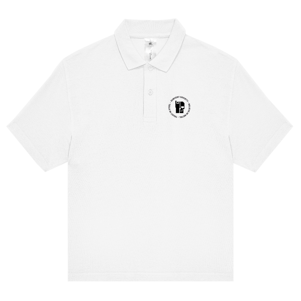 BnU Subvert Society Poloshirt - white polo with front logo and button placket