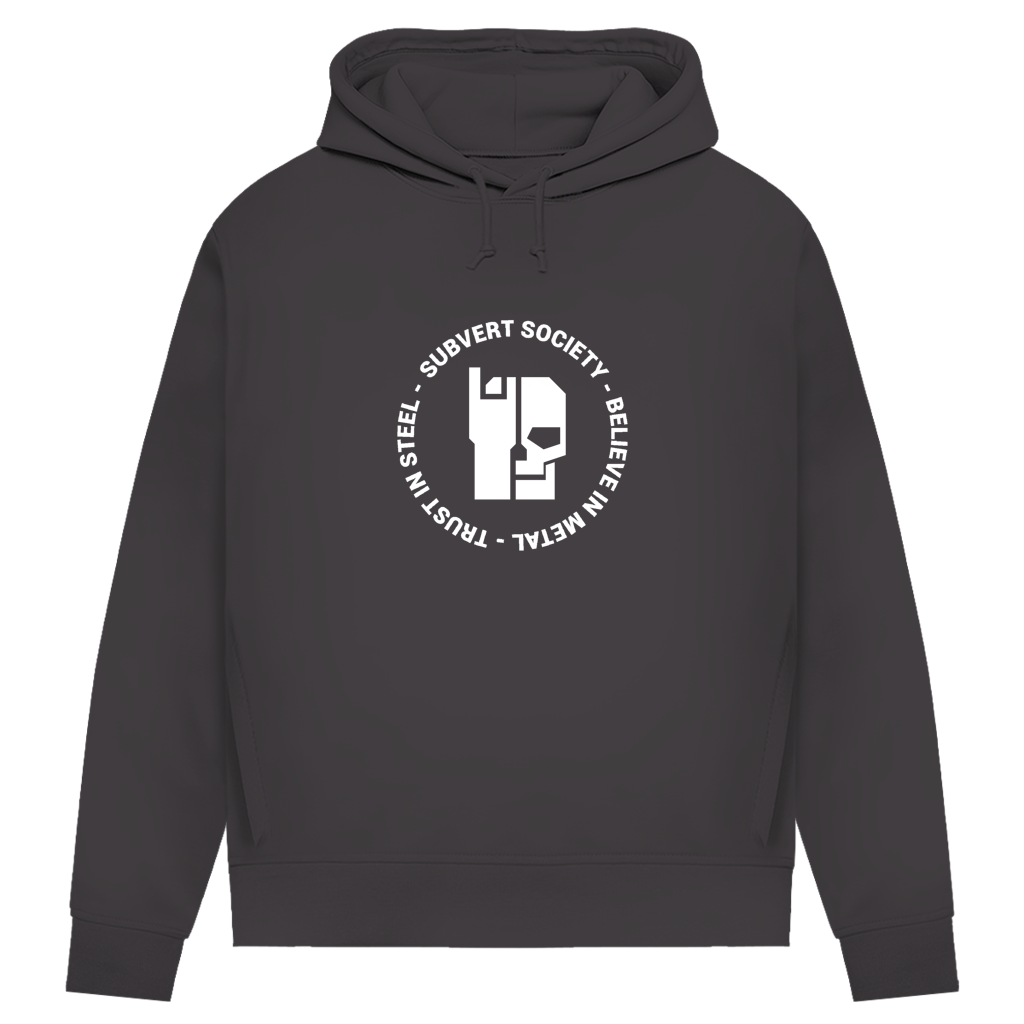 Grauer Damen Hoodie mit Kapuze und Kordeln, großer Frontprint