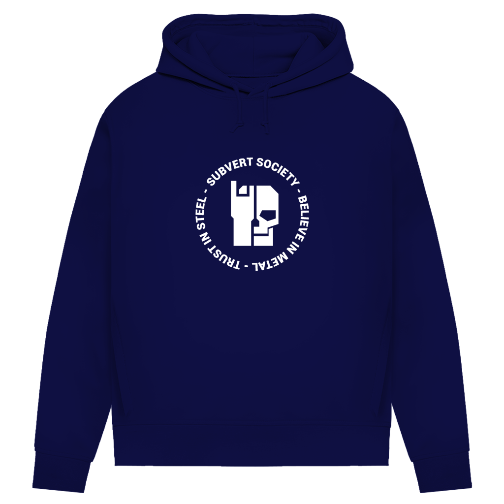 Dunkelblauer Damen Hoodie mit Kapuze und Kordeln, großer Frontprint