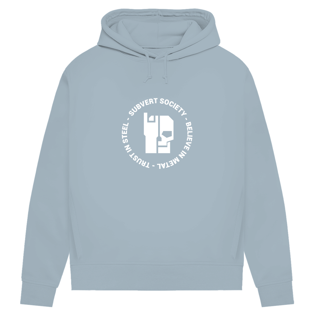 Hellblauer Damen Hoodie mit Kapuze und Kordeln, weißer Frontprint
