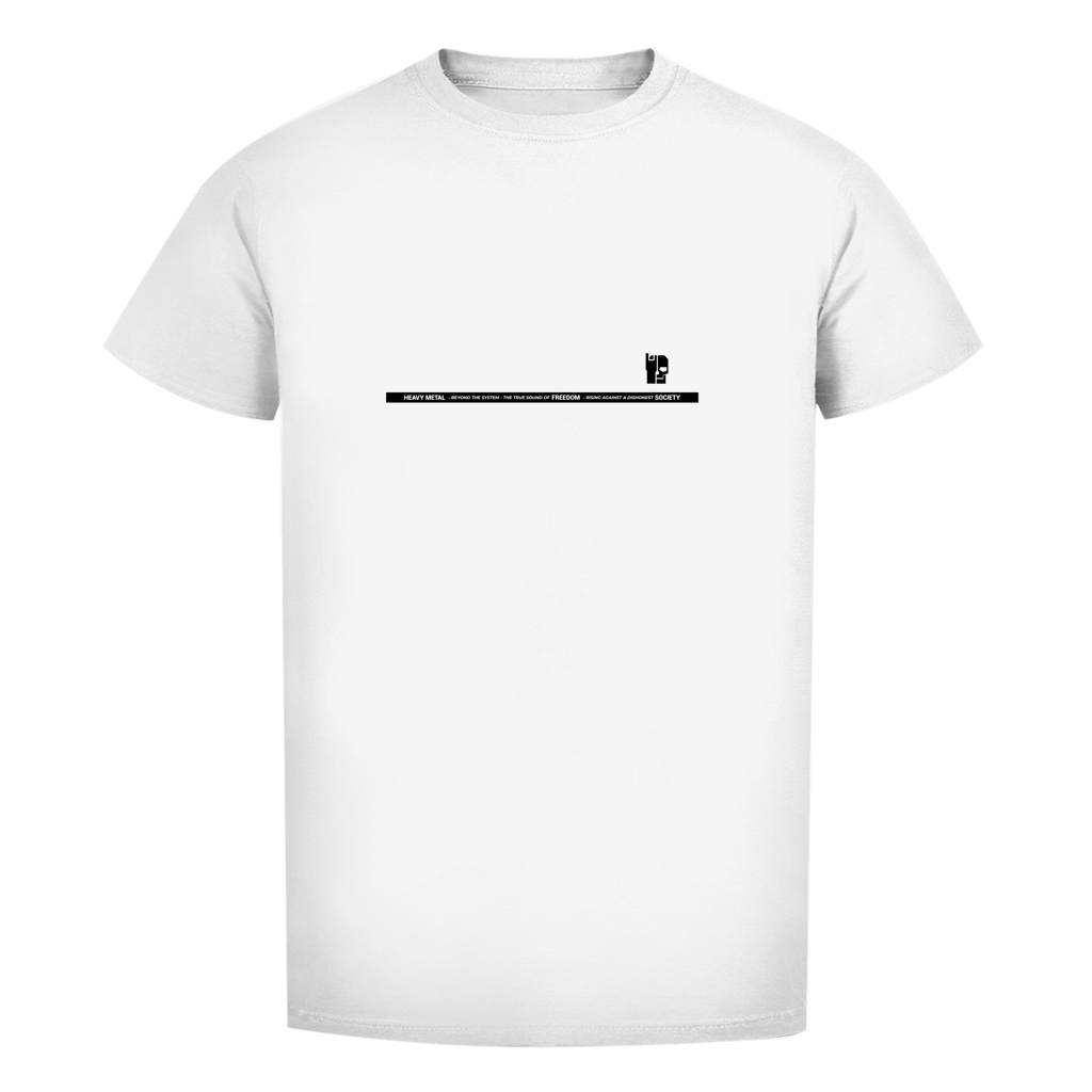 Herren T-Shirt Bio Slim, weiß mit schmalem horizontalem Textaufdruck mittig