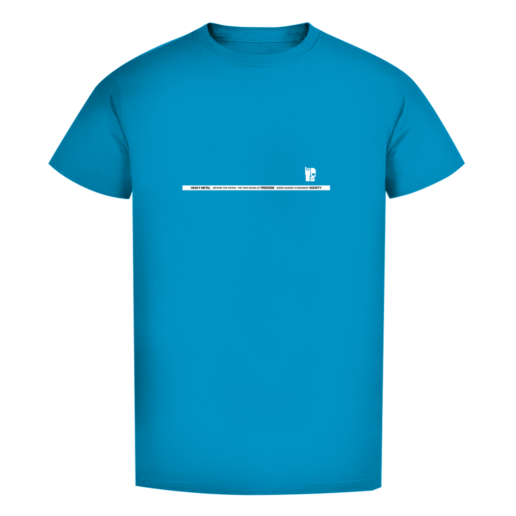 Herren T-Shirt Bio Slim, Atollblau mit schmalem Textaufdruck mittig