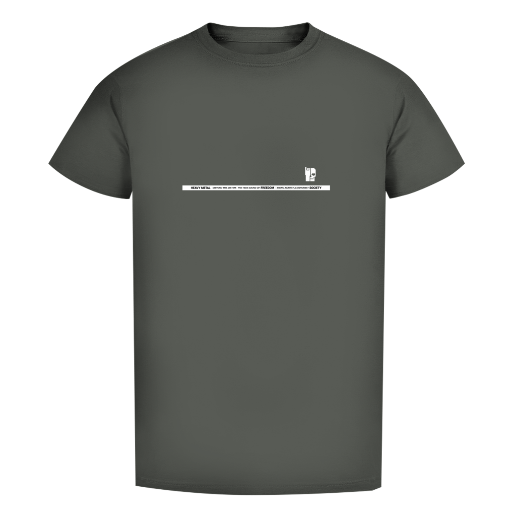 Herren T-Shirt Bio Slim, dunkles Khaki mit schmalem Textaufdruck mittig