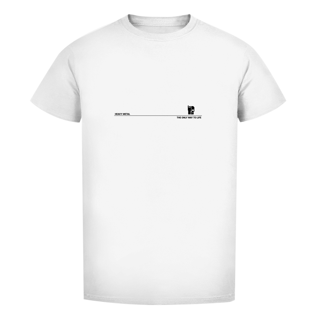 Herren T-Shirt slim: weißer Rundhalsausschnitt, Frontprint