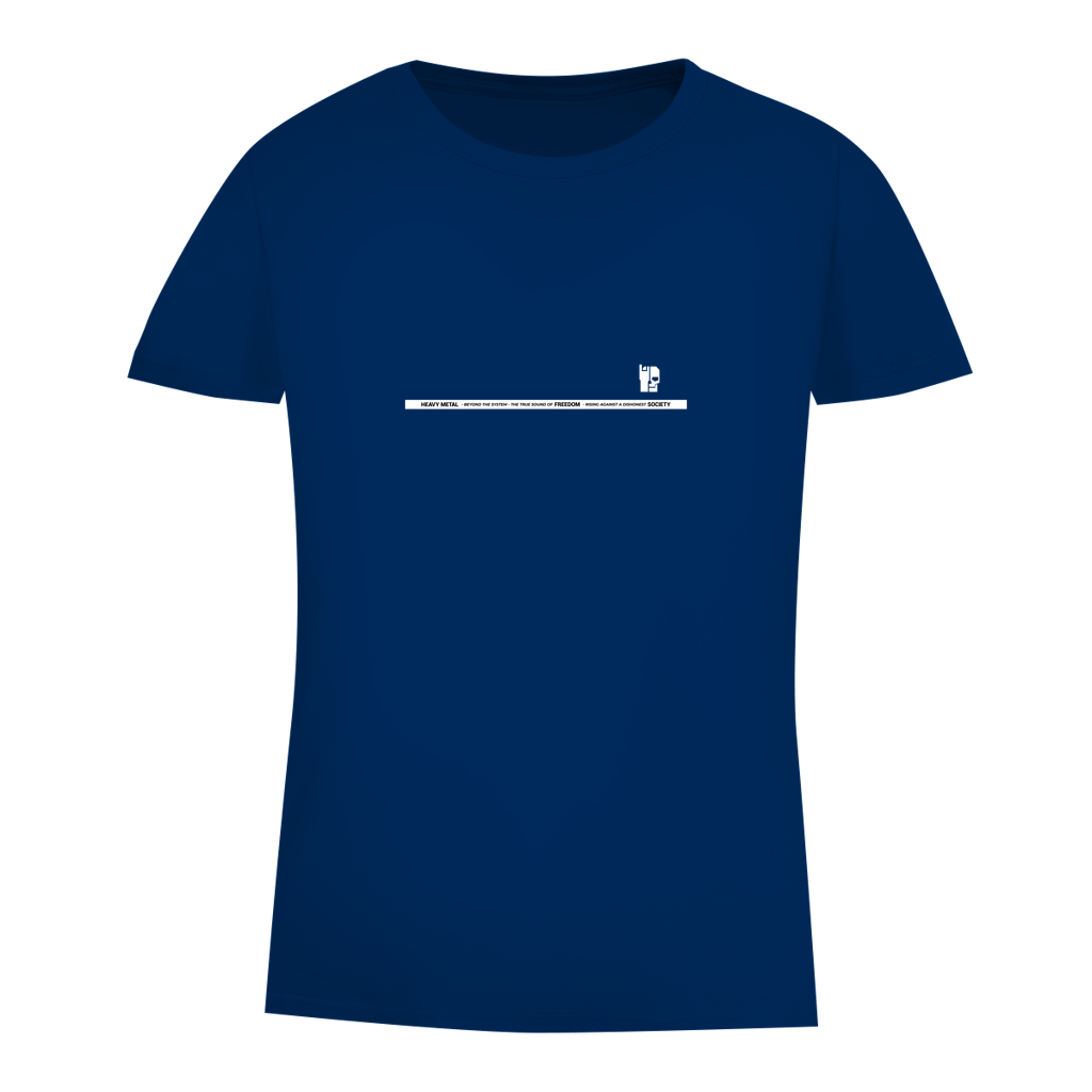Damen-T-Shirt Bio Slim dunkelblau, schmaler Schriftprint mittig