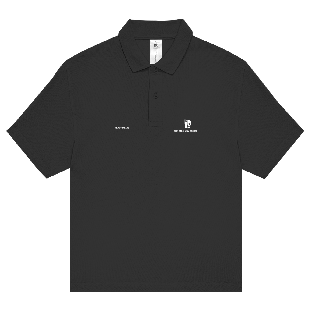 Poloshirt Schwarz mit Brustprint und Knopfleiste