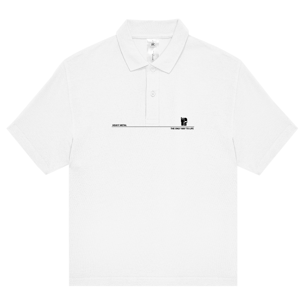 Poloshirt Weiß mit Brustprint und Knopfleiste