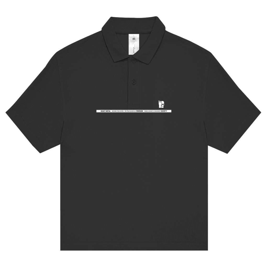 Slim Poloshirt mit Frontprint, schwarzer Kurzarm und Knopfleiste