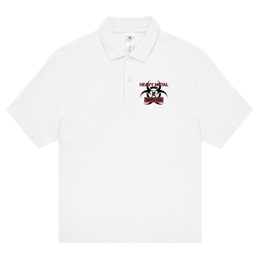 BnU Metal Hazard polo shirt, white front with chest graphic