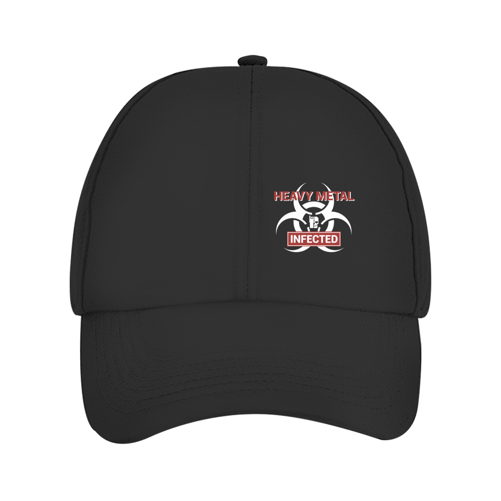 Schwarze Dad Cap mit „HEAVY METAL“ Print und Schild-Logo vorne