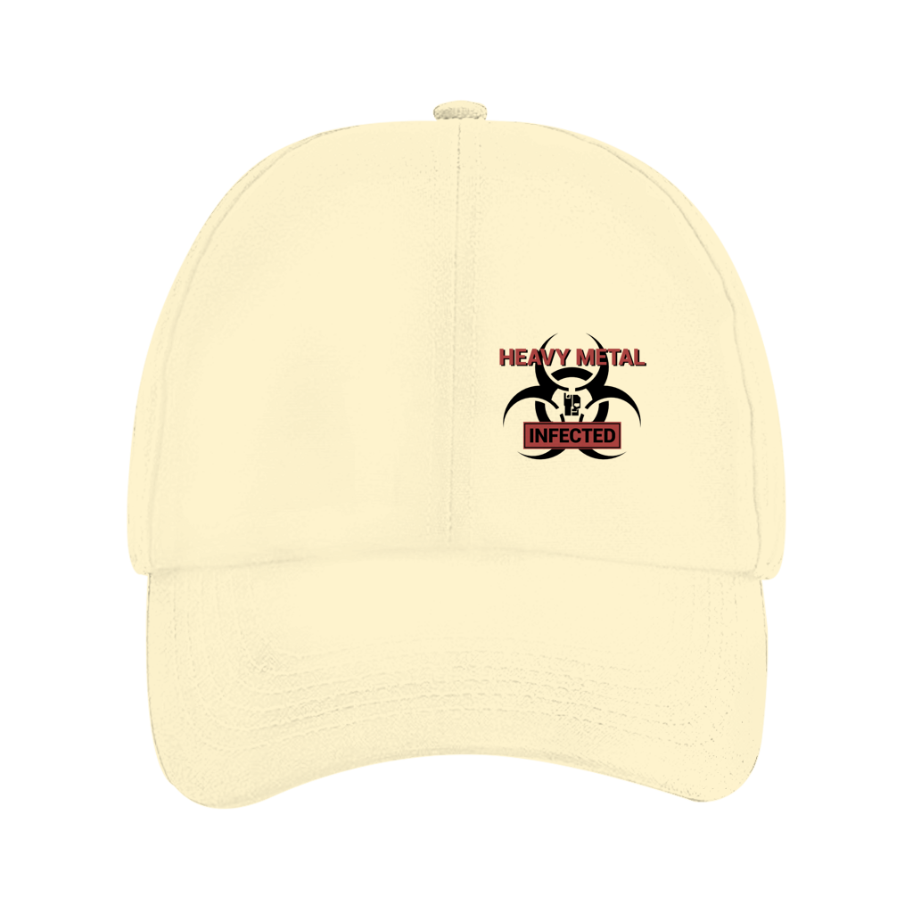Sandfarbene Dad Cap mit „HEAVY METAL“ Print und „INFECTED“ Logo vorne