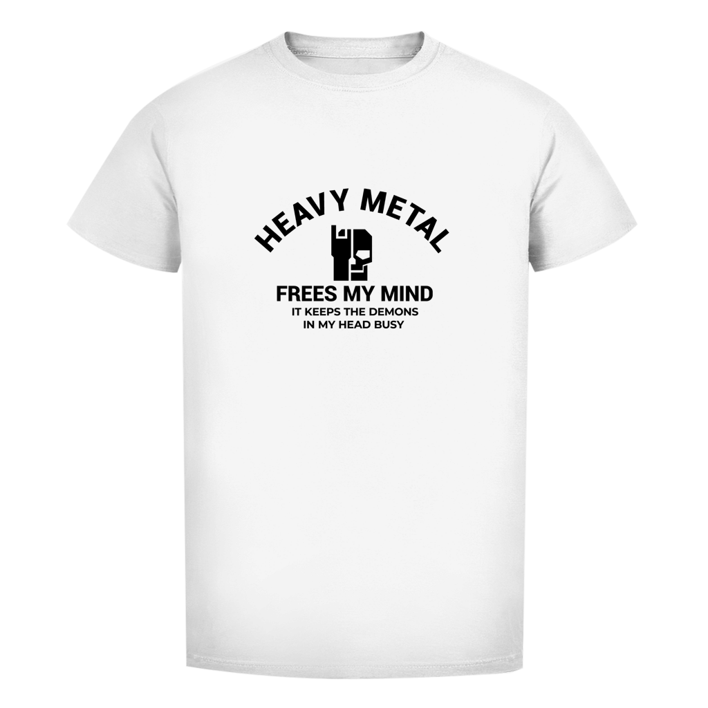 Herren-T-Shirt Bio in Weiß mit Frontprint „Heavy Metal / Free My Mind“