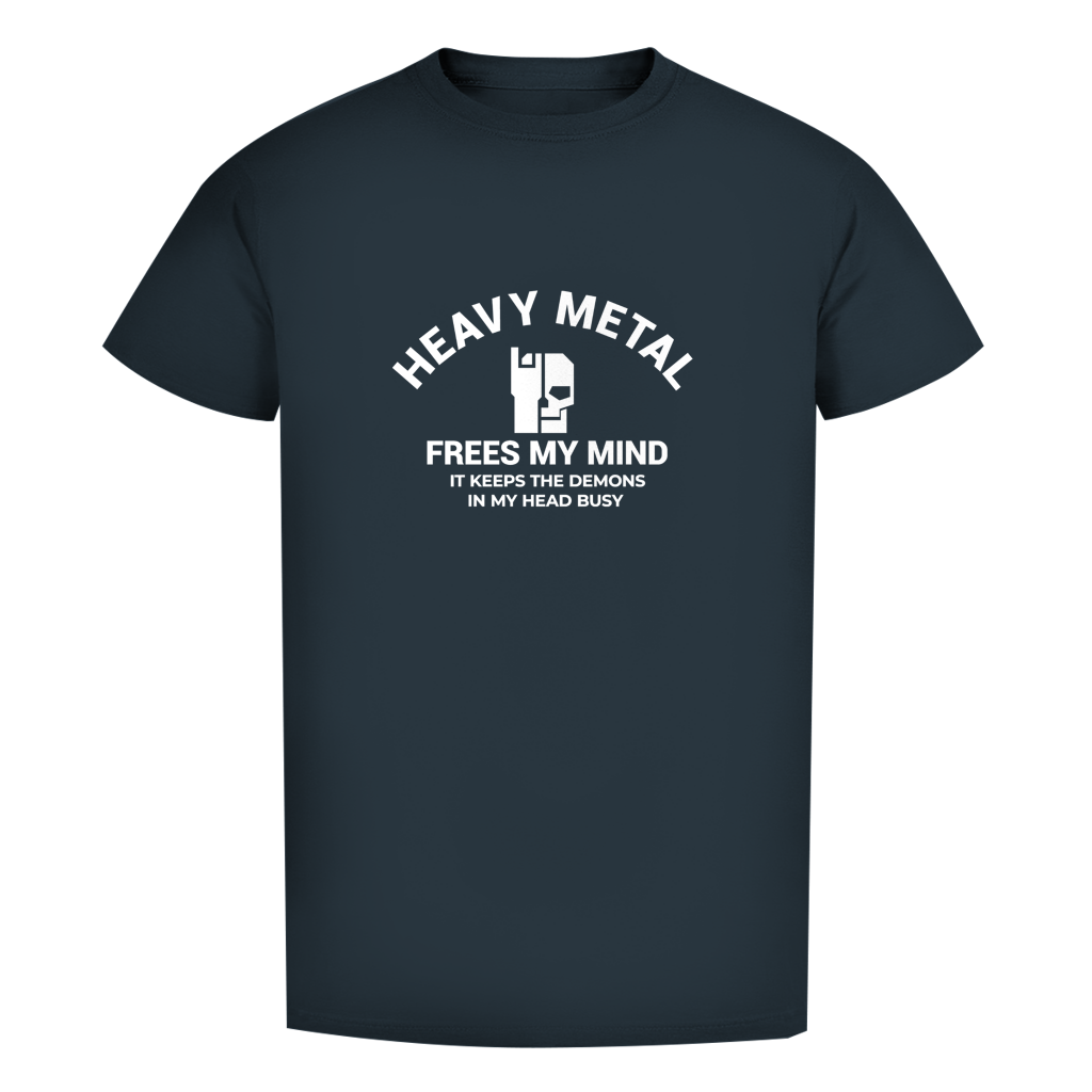 Herren-T-Shirt Bio in dunkelblau mit Frontprint „Heavy Metal / Free My Mind“