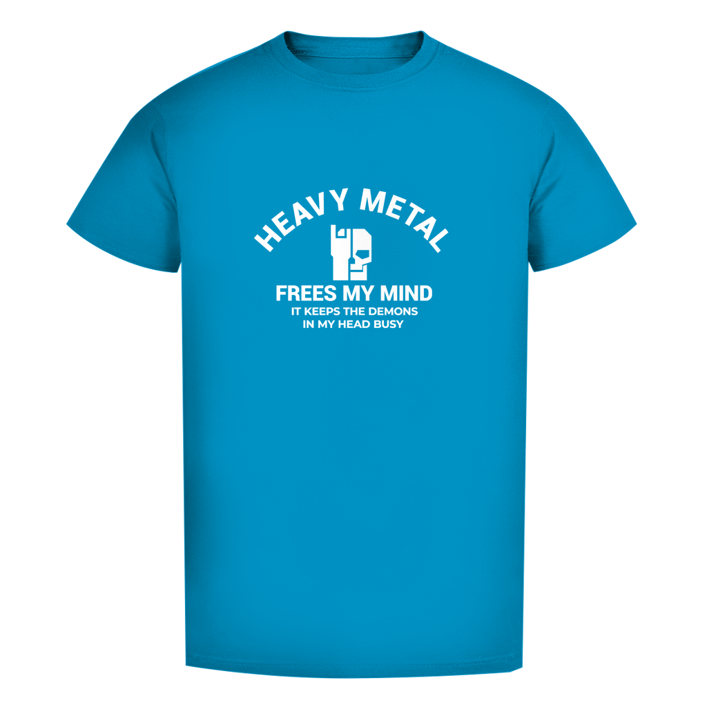 Herren-T-Shirt Bio in Atollblau mit Frontprint „Heavy Metal / Free My Mind“
