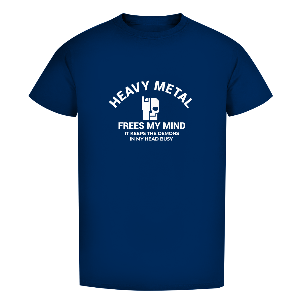 Herren-T-Shirt Bio in Navy mit Frontprint „Heavy Metal / Free My Mind“