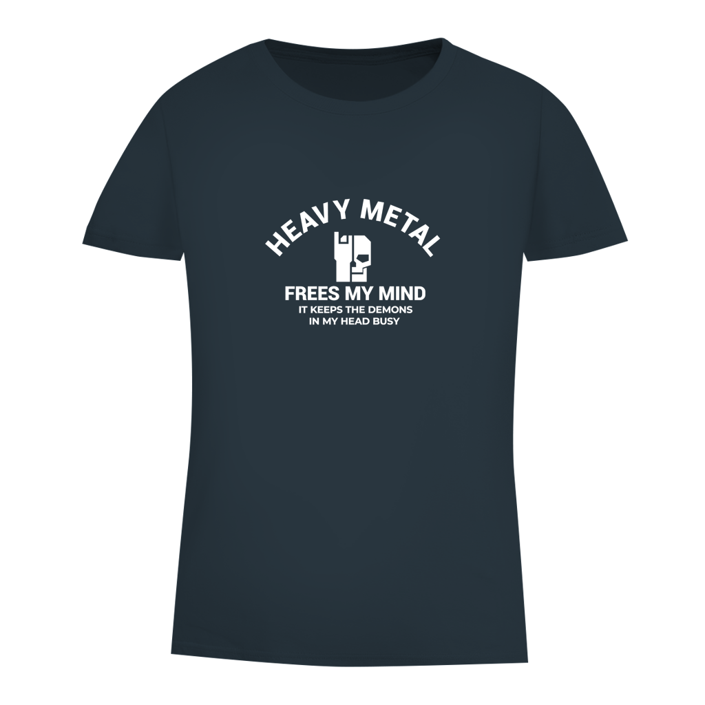 Damen-T-Shirt Bio, dunkelblau (Navy), Frontprint „HEAVY METAL“