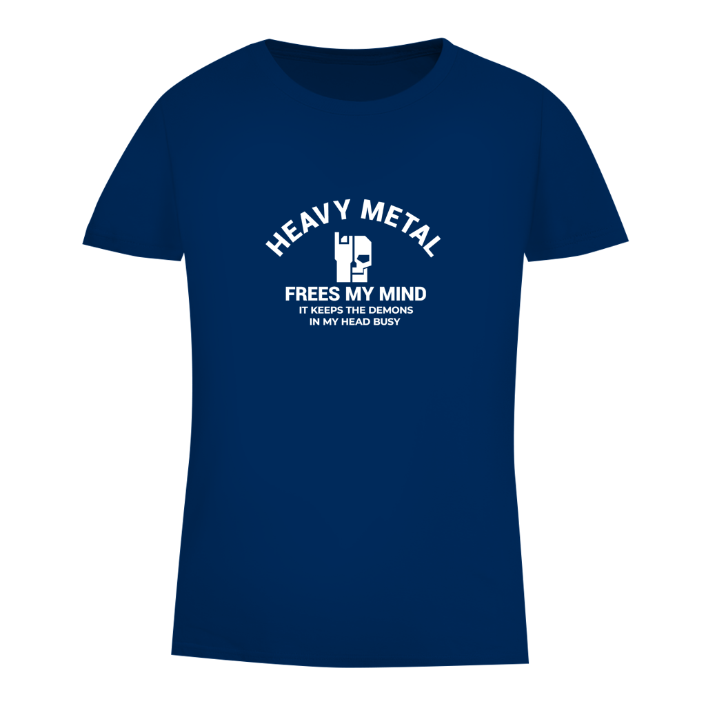Damen-T-Shirt Bio, blau, Frontprint „HEAVY METAL“