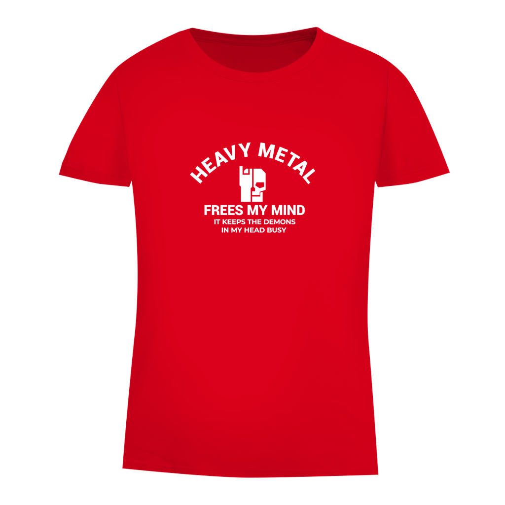 Damen-T-Shirt Bio, rot, Frontprint „HEAVY METAL“