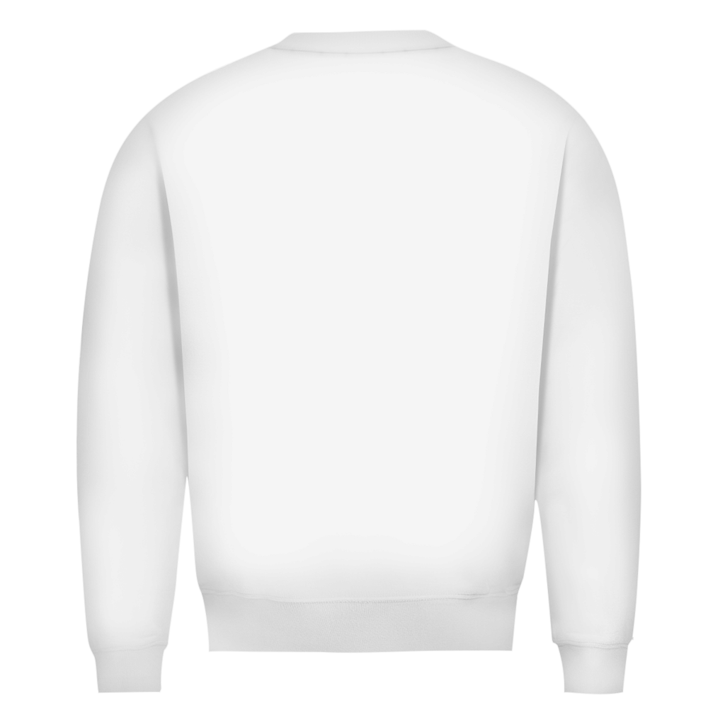 Herren-Sweatshirt, Bio-Baumwolle, weiß, Rückansicht, glatte Fläche, Bündchen an Ärmel und Saum