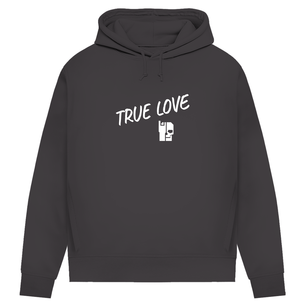 Damen Hoodie in Grau mit Kapuze, Kordelzug und „TRUE LOVE“-Schriftzug mit Icon