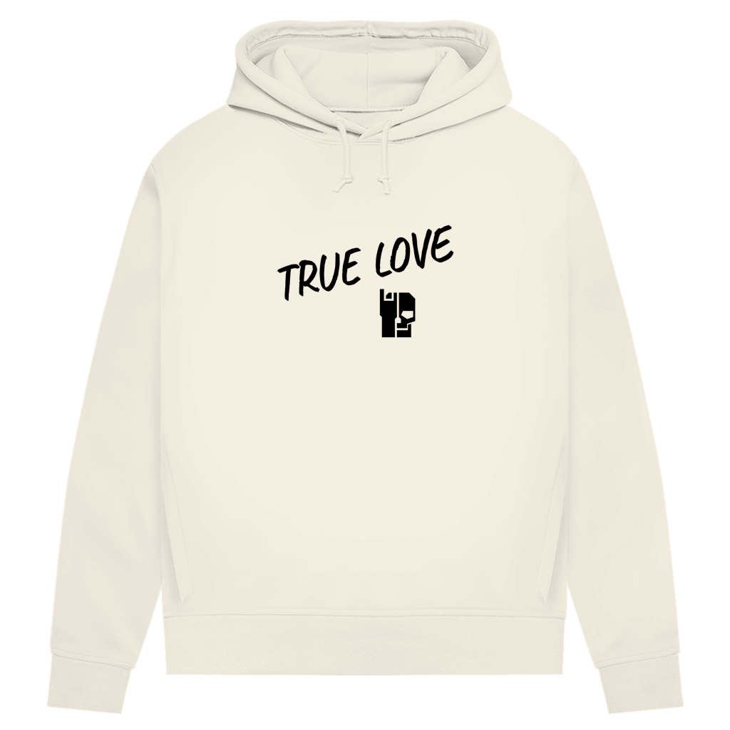 Damen Hoodie in Off-White mit Kapuze, Kordelzug und Print „TRUE LOVE“ auf der Brust
