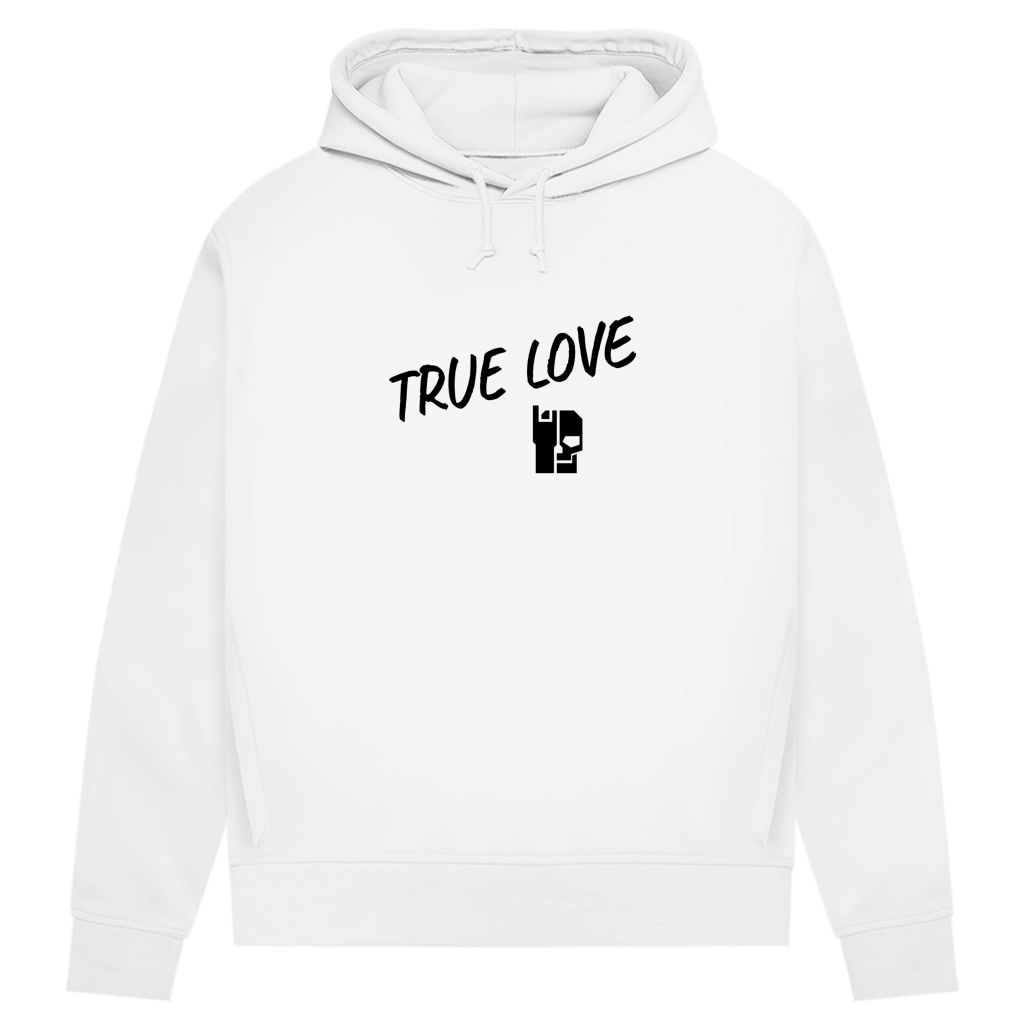 Damen Hoodie in Weiß mit Kapuze, Kordelzug und „TRUE LOVE“-Print auf der Brust