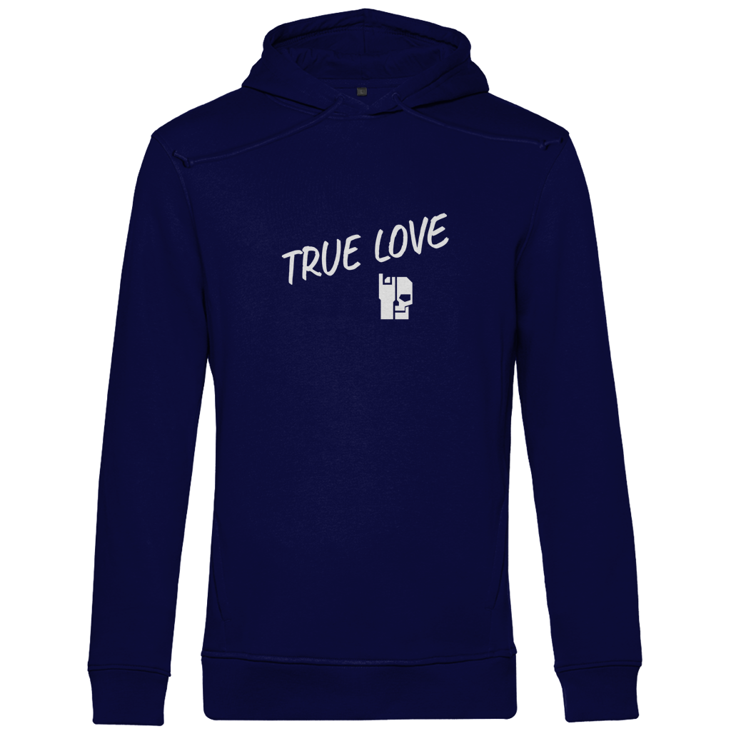 Herren Hoodie Navyblau, Rückansicht mit Kapuze und Kängurutasche