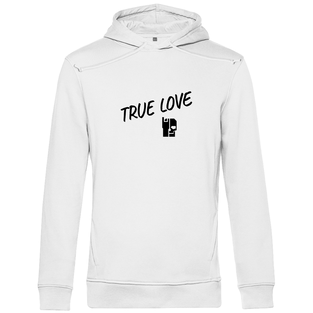 Herren Hoodie Off-White, Rückansicht mit Kapuzendruck „TRUE LOVE“